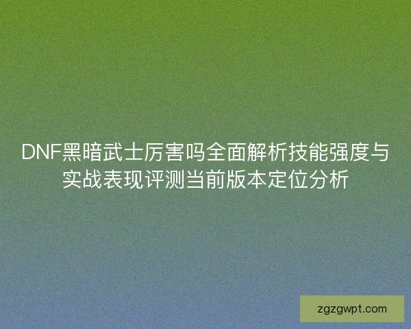DNF黑暗武士厉害吗全面解析技能强度与实战表现评测当前版本定位分析